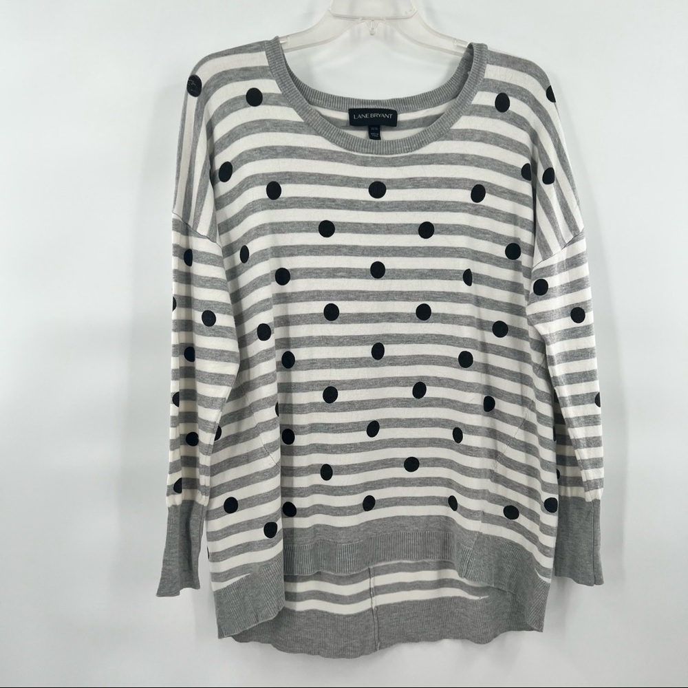 Lane Bryant striped grey polka dot pullover sweater blouse top size 14/16